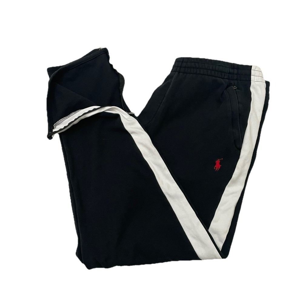 Polo Ralph Lauren Track Pants Men's XL Black White Side Stripe Ankle Zip